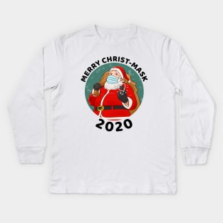 Merry Christmask 2020 Santa wearing mask xmas Kids Long Sleeve T-Shirt